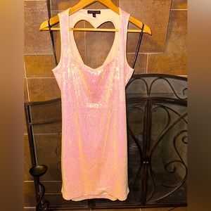 Material Girl pink sequins midi dress w/ criss coss & cut out heart back| Size:L